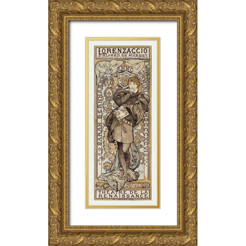Theatre de La Renaissance Gold Ornate Wood Framed Art Print with Double Matting by Mucha, Alphonse