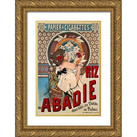 Advertising Poster Riz Abadie-Cigarette Rolling Paper Gold Ornate Wood Framed Art Print with Double Matting by Mucha, Alphonse