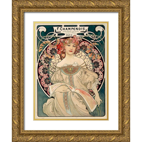 Champenois Imprimeur Gold Ornate Wood Framed Art Print with Double Matting by Mucha, Alphonse