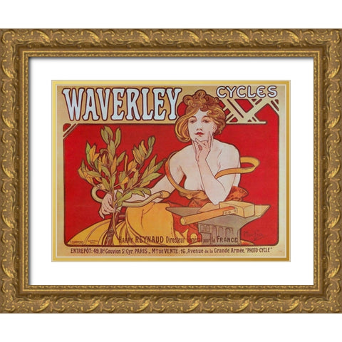 Cycles Waverley Gold Ornate Wood Framed Art Print with Double Matting by Mucha, Alphonse