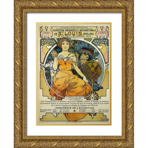 Exposition Universelles et Internationale de St. Louis Gold Ornate Wood Framed Art Print with Double Matting by Mucha, Alphonse