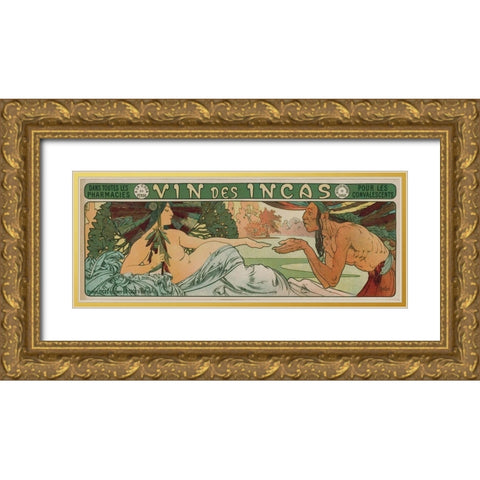 An Inca man and the Godess Incas Gold Ornate Wood Framed Art Print with Double Matting by Mucha, Alphonse