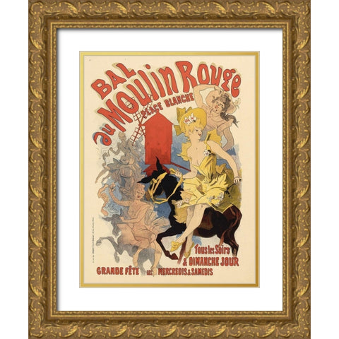 Bal au Moulin Rouge Gold Ornate Wood Framed Art Print with Double Matting by Cheret, Jules