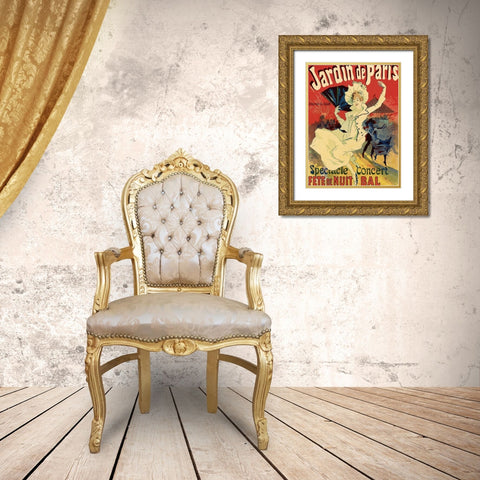 Jardins de Paris Gold Ornate Wood Framed Art Print with Double Matting by Cheret, Jules