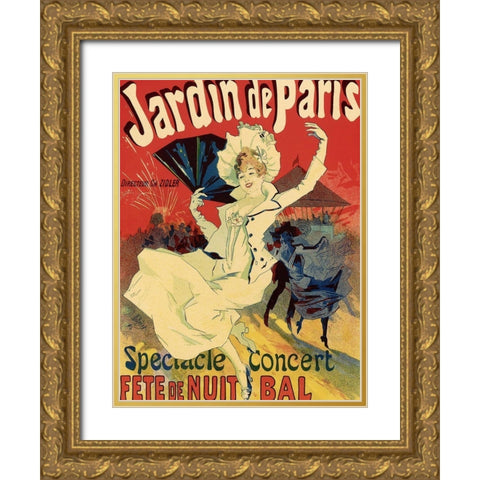 Jardins de Paris Gold Ornate Wood Framed Art Print with Double Matting by Cheret, Jules