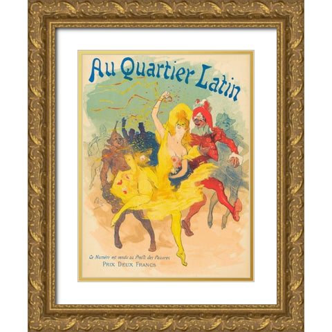 Au Quartier Latin Gold Ornate Wood Framed Art Print with Double Matting by Cheret, Jules