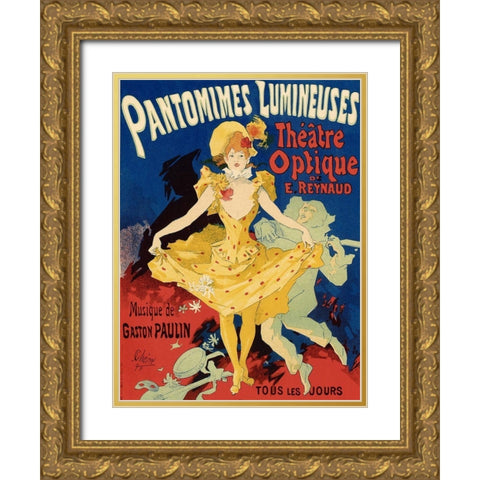 Pantomimes Lumineuses Gold Ornate Wood Framed Art Print with Double Matting by Cheret, Jules