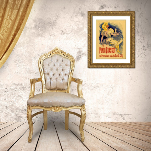 Le Punch Grassot Gold Ornate Wood Framed Art Print with Double Matting by Cheret, Jules