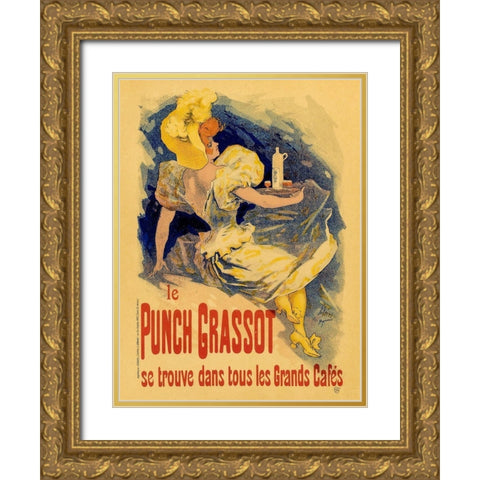 Le Punch Grassot Gold Ornate Wood Framed Art Print with Double Matting by Cheret, Jules
