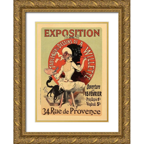 Exposition Willette Gold Ornate Wood Framed Art Print with Double Matting by Cheret, Jules