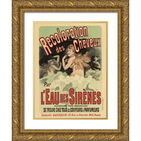 Recoloration de Cheveux Gold Ornate Wood Framed Art Print with Double Matting by Cheret, Jules