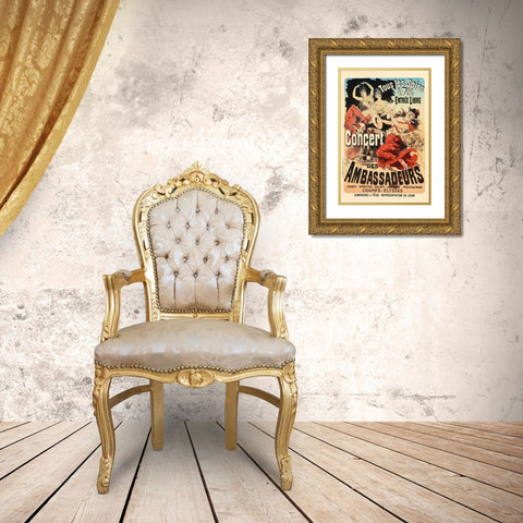 Concert des Ambassadeurs Gold Ornate Wood Framed Art Print with Double Matting by Cheret, Jules