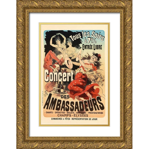 Concert des Ambassadeurs Gold Ornate Wood Framed Art Print with Double Matting by Cheret, Jules
