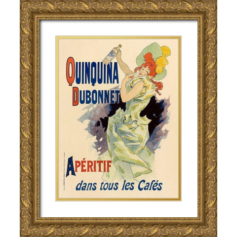 Quinquina Dubonnet Gold Ornate Wood Framed Art Print with Double Matting by Cheret, Jules