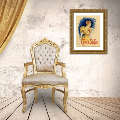 Camille Stefani Gold Ornate Wood Framed Art Print with Double Matting by Cheret, Jules