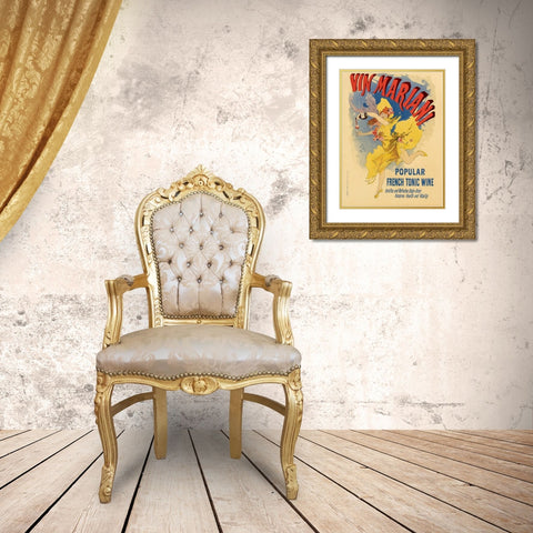Vin Mariani Gold Ornate Wood Framed Art Print with Double Matting by Cheret, Jules