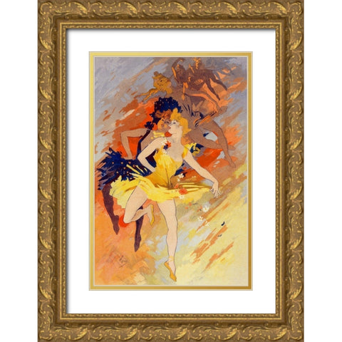 La Danse Gold Ornate Wood Framed Art Print with Double Matting by Cheret, Jules