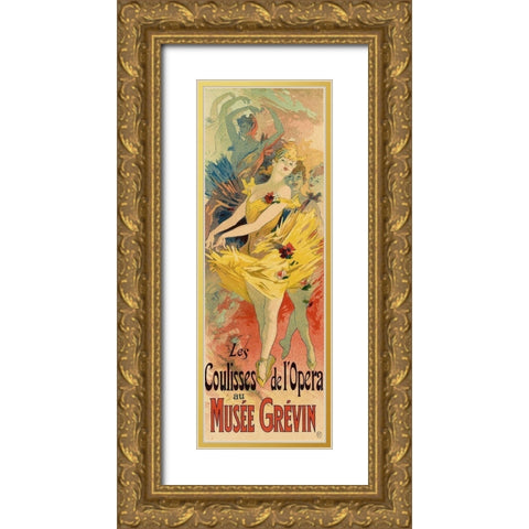 Les Coulisses de LOpera Gold Ornate Wood Framed Art Print with Double Matting by Cheret, Jules