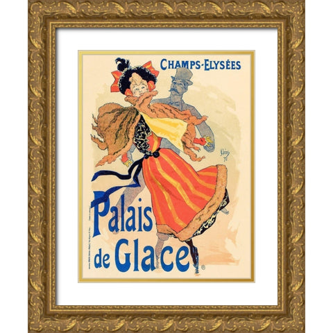 Palais de Glace 1895 Gold Ornate Wood Framed Art Print with Double Matting by Cheret, Jules