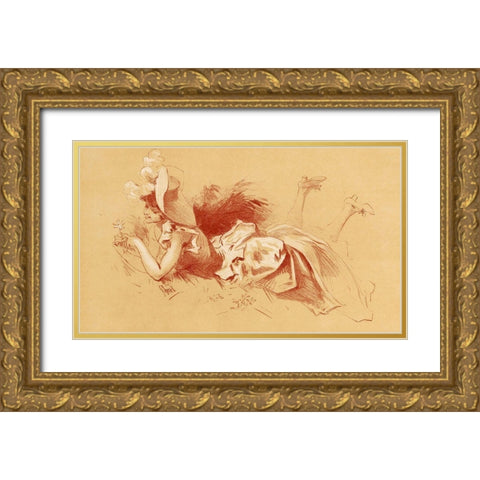Dessin originel 1895 Gold Ornate Wood Framed Art Print with Double Matting by Cheret, Jules