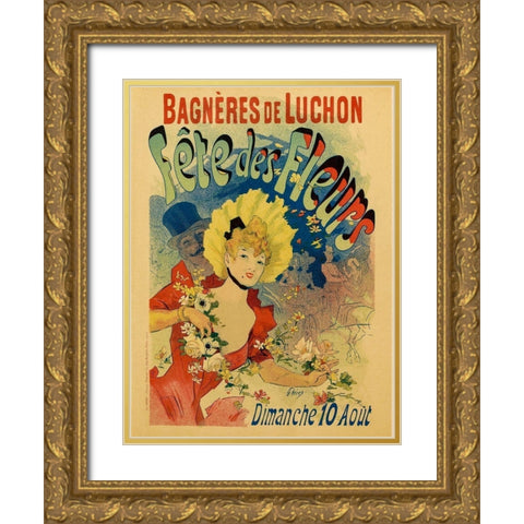 Fete des Fleurs Gold Ornate Wood Framed Art Print with Double Matting by Cheret, Jules