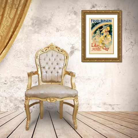 Folie Bergere Larc en Ciel Gold Ornate Wood Framed Art Print with Double Matting by Cheret, Jules