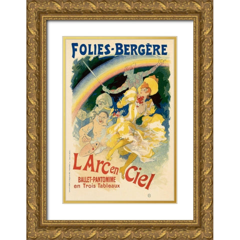 Folie Bergere Larc en Ciel Gold Ornate Wood Framed Art Print with Double Matting by Cheret, Jules