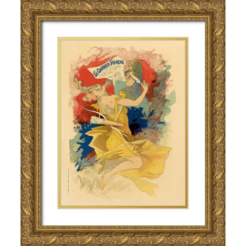 Le Courrier Francais Gold Ornate Wood Framed Art Print with Double Matting by Cheret, Jules