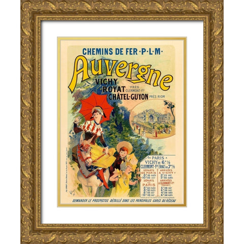 Auvergne Gold Ornate Wood Framed Art Print with Double Matting by Cheret, Jules