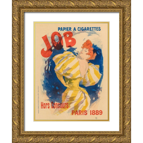 Job Cigarettes 1889 Gold Ornate Wood Framed Art Print with Double Matting by Cheret, Jules