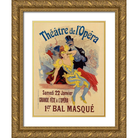 Theatre de LOpera 22nd Janvier Gold Ornate Wood Framed Art Print with Double Matting by Cheret, Jules