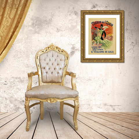 Theatre de LOpera 15th Fevrier Gold Ornate Wood Framed Art Print with Double Matting by Cheret, Jules