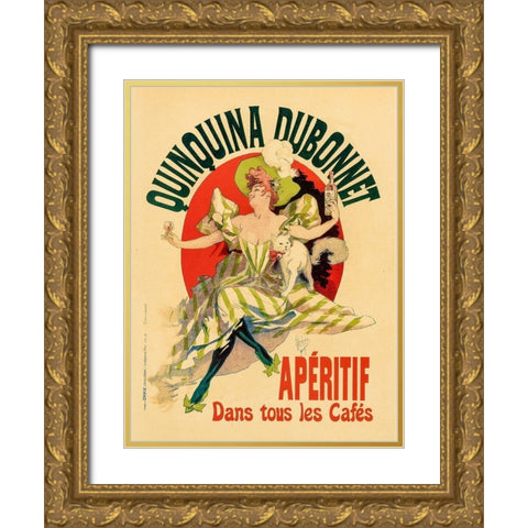 Quinquina Dubonnet Plate 109 Gold Ornate Wood Framed Art Print with Double Matting by Cheret, Jules