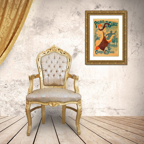 Ice Skating Rink Gold Ornate Wood Framed Art Print with Double Matting by Cheret, Jules