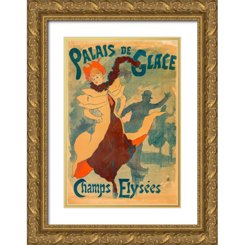 Ice Skating Rink Gold Ornate Wood Framed Art Print with Double Matting by Cheret, Jules