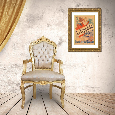 Le Rapide Gold Ornate Wood Framed Art Print with Double Matting by Cheret, Jules