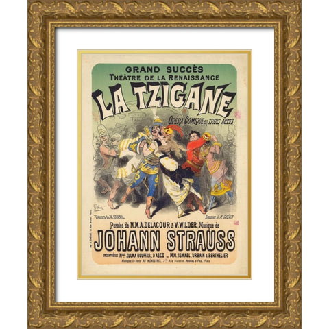 La Tzigane Gold Ornate Wood Framed Art Print with Double Matting by Cheret, Jules