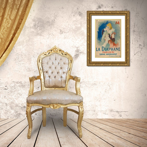 La Diaphane. Poudre de Riz 1890 Gold Ornate Wood Framed Art Print with Double Matting by Cheret, Jules