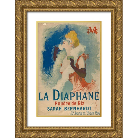 La Diaphane. Poudre de Riz 1890 Gold Ornate Wood Framed Art Print with Double Matting by Cheret, Jules