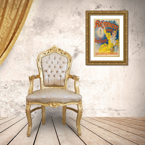 Sirop Vincent 1893 Gold Ornate Wood Framed Art Print with Double Matting by Cheret, Jules