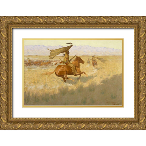 Change of Ownership Gold Ornate Wood Framed Art Print with Double Matting by Remington, Frederic