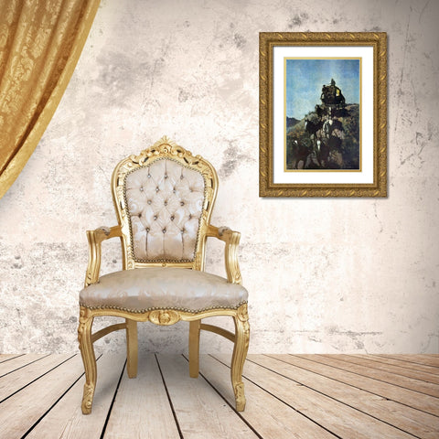 The Old Stage-Coach of the Plains-1901 Gold Ornate Wood Framed Art Print with Double Matting by Remington, Frederic