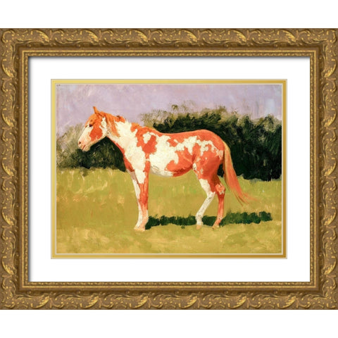 Pinto horse Gold Ornate Wood Framed Art Print with Double Matting by Remington, Frederic