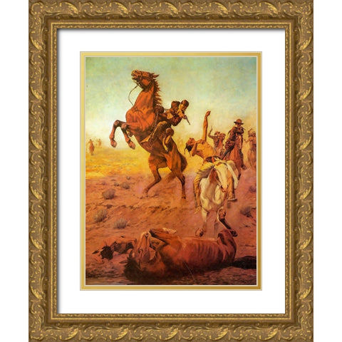 Fight For Water Gold Ornate Wood Framed Art Print with Double Matting by Shreyvogel, Charles
