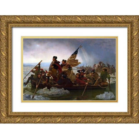 Washington Crossing the Delaware Gold Ornate Wood Framed Art Print with Double Matting by Leutze, Emanuel