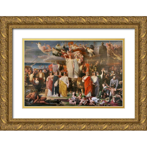 Genius of America Gold Ornate Wood Framed Art Print with Double Matting by Yvon, Adolphe