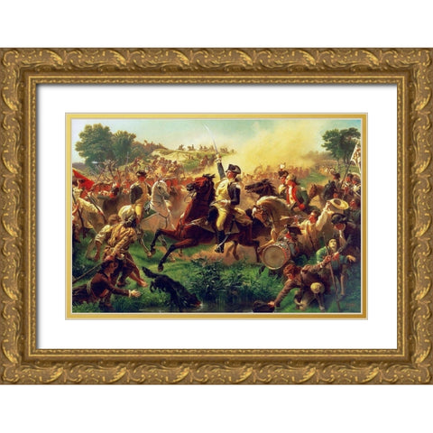 Washington Rallying the Troops at Monmouth Gold Ornate Wood Framed Art Print with Double Matting by Leutze, Emanuel