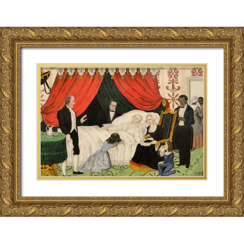 George Washington on His Deathbed Gold Ornate Wood Framed Art Print with Double Matting by Meister, John