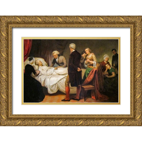 Washington on his Deathbed Gold Ornate Wood Framed Art Print with Double Matting by Stearns, Junius Brutus