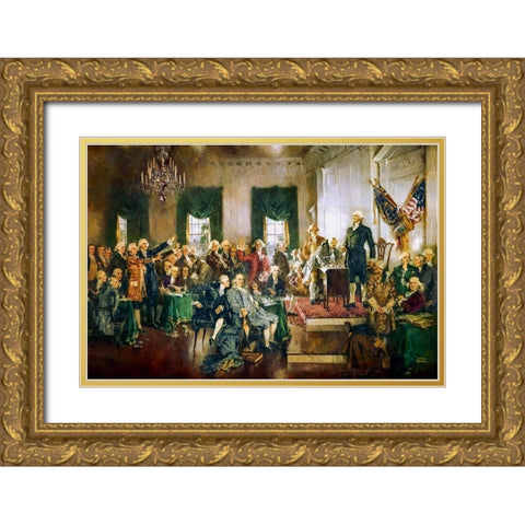 Scene at the Signing of the Constitution of the United States Gold Ornate Wood Framed Art Print with Double Matting by Christy, Howard Chandler